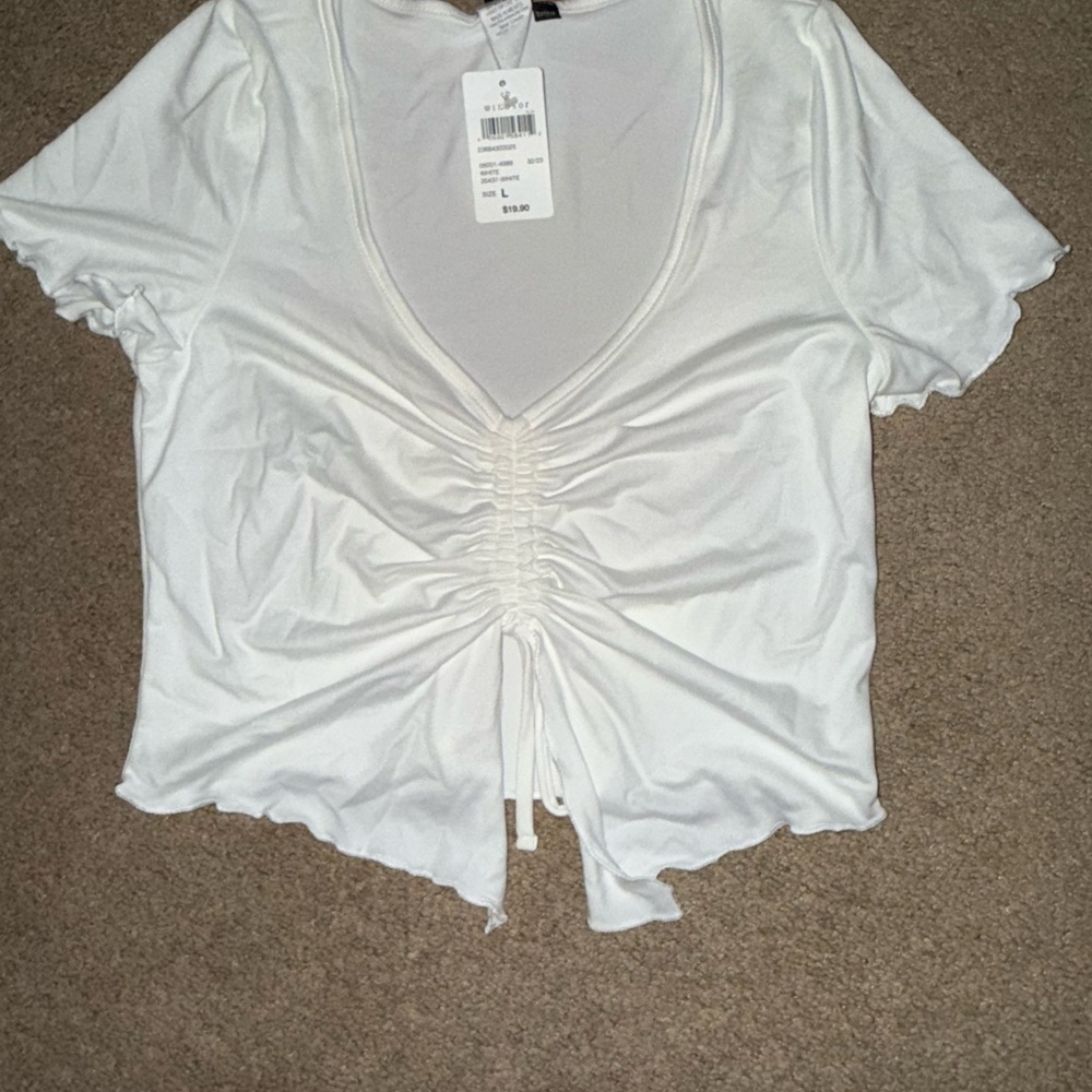 Windsor White Ruched V-Neck Blouse